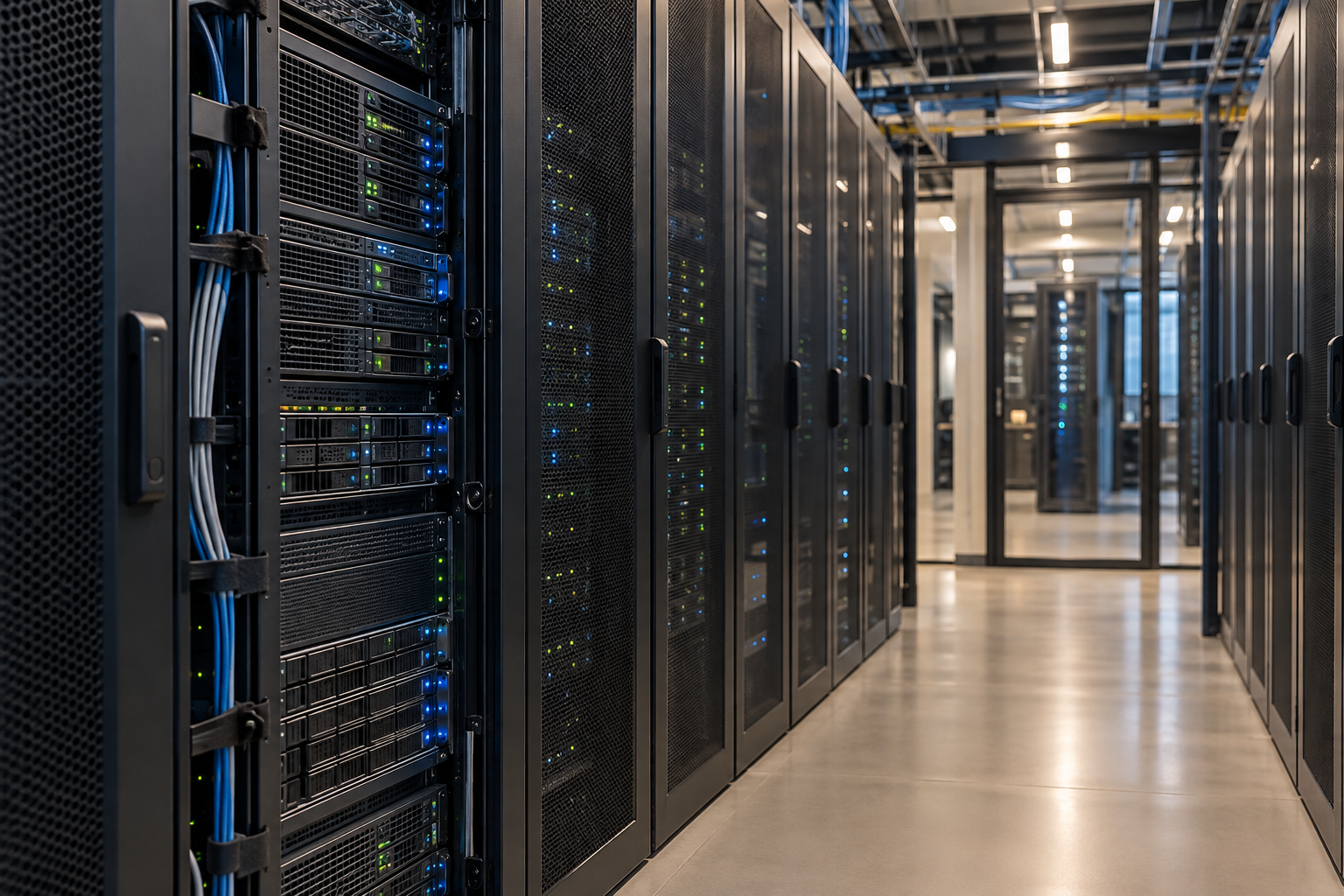 Illustrative enterprise data center with organized server racks